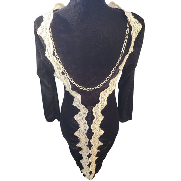 Wow Luxurious Embroidery Velvet Lace Gold Chain Party Prom Runway Designer Dress - Picture 8 of 16